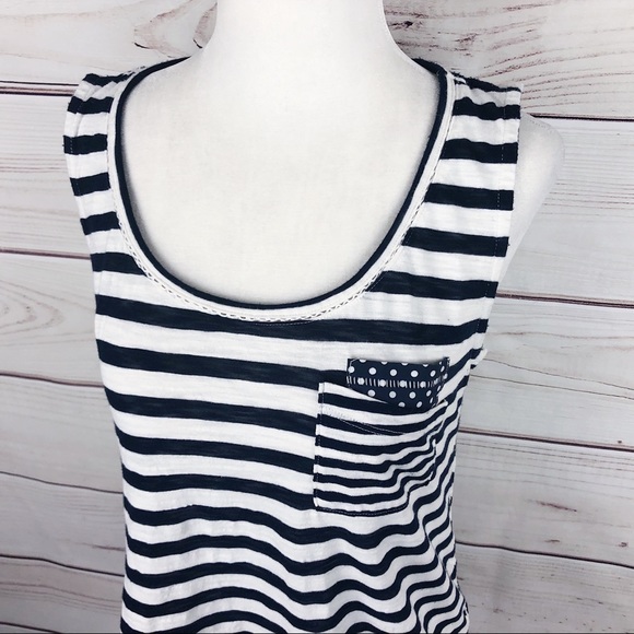 Anthropologie Stripe Polka Dot Pocket Tank Top M - Picture 4 of 7
